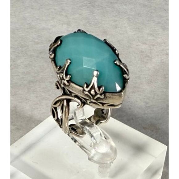 Carolyn Pollack Sterling Silver Faceted Milky Aquamarine Ring Size 7 - Picture 5 of 9